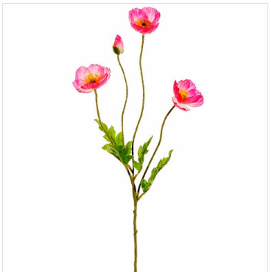 Artificial Florals & Plants * | 23.6 Poppy Spray Pink Box Of 12