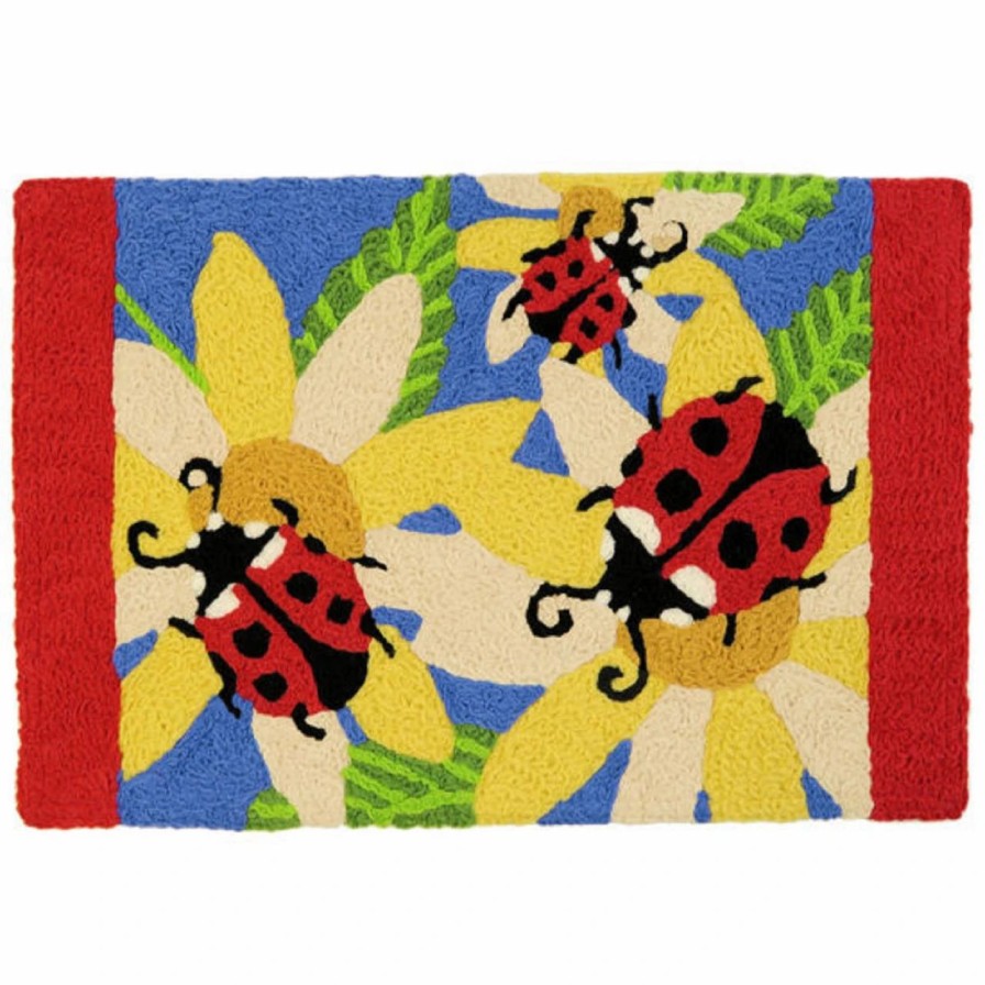 Doormats * | Jellybean Rug Ladybugs And Yellow Sunflowers