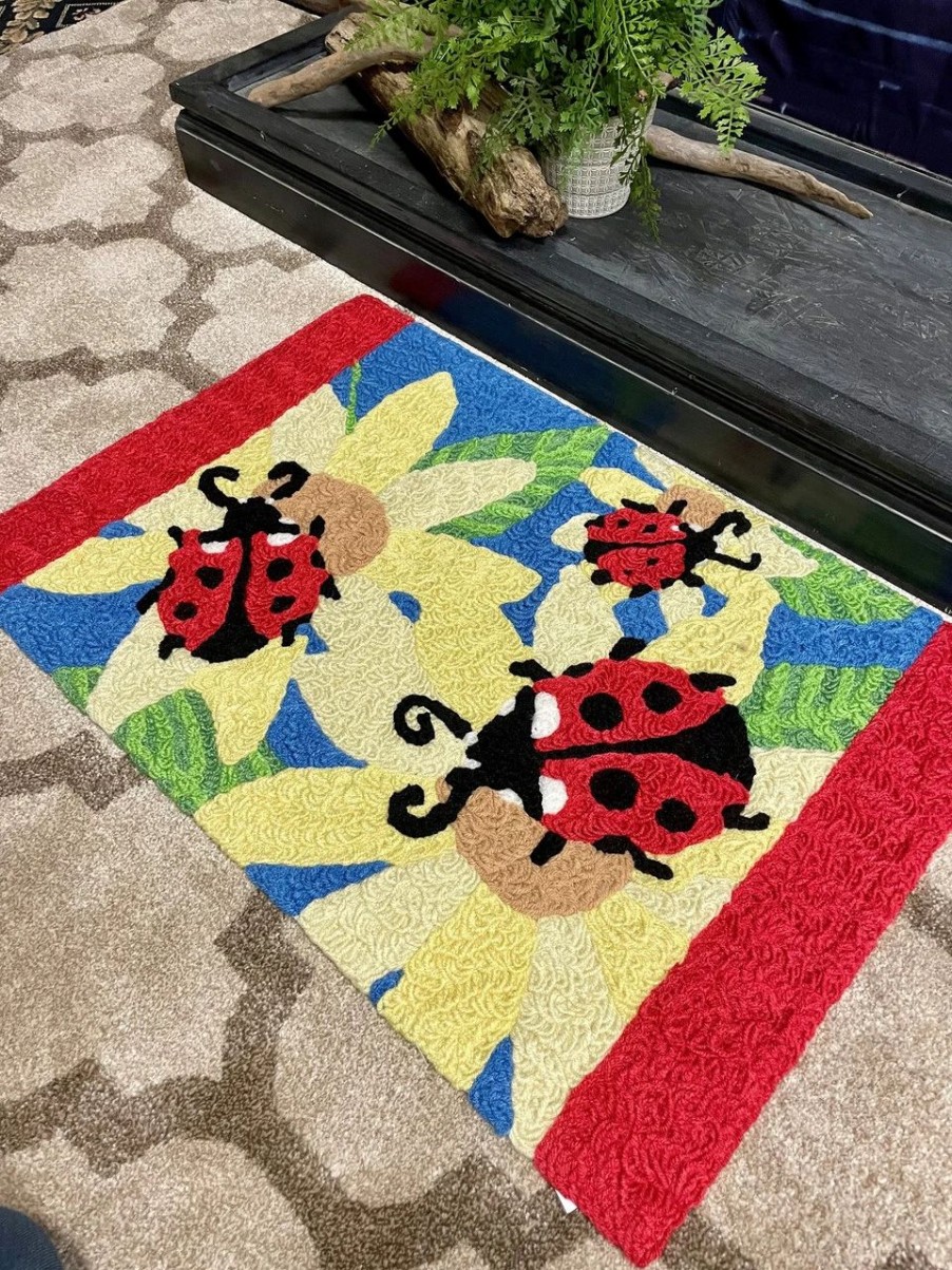 Doormats * | Jellybean Rug Ladybugs And Yellow Sunflowers