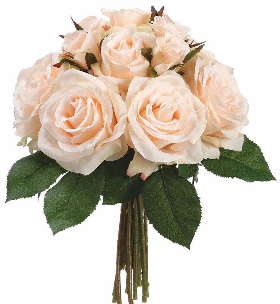 Artificial Florals & Plants * | 11.5 Rose Bouquet Peach Cream Box Of 6