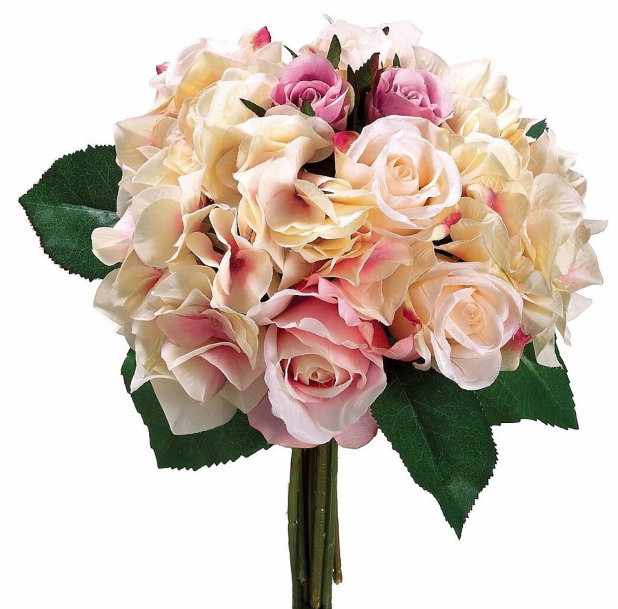 Artificial Florals & Plants * | 11 Rose/Hydrangea Bouquet Fuchsia Pink Box Of 6