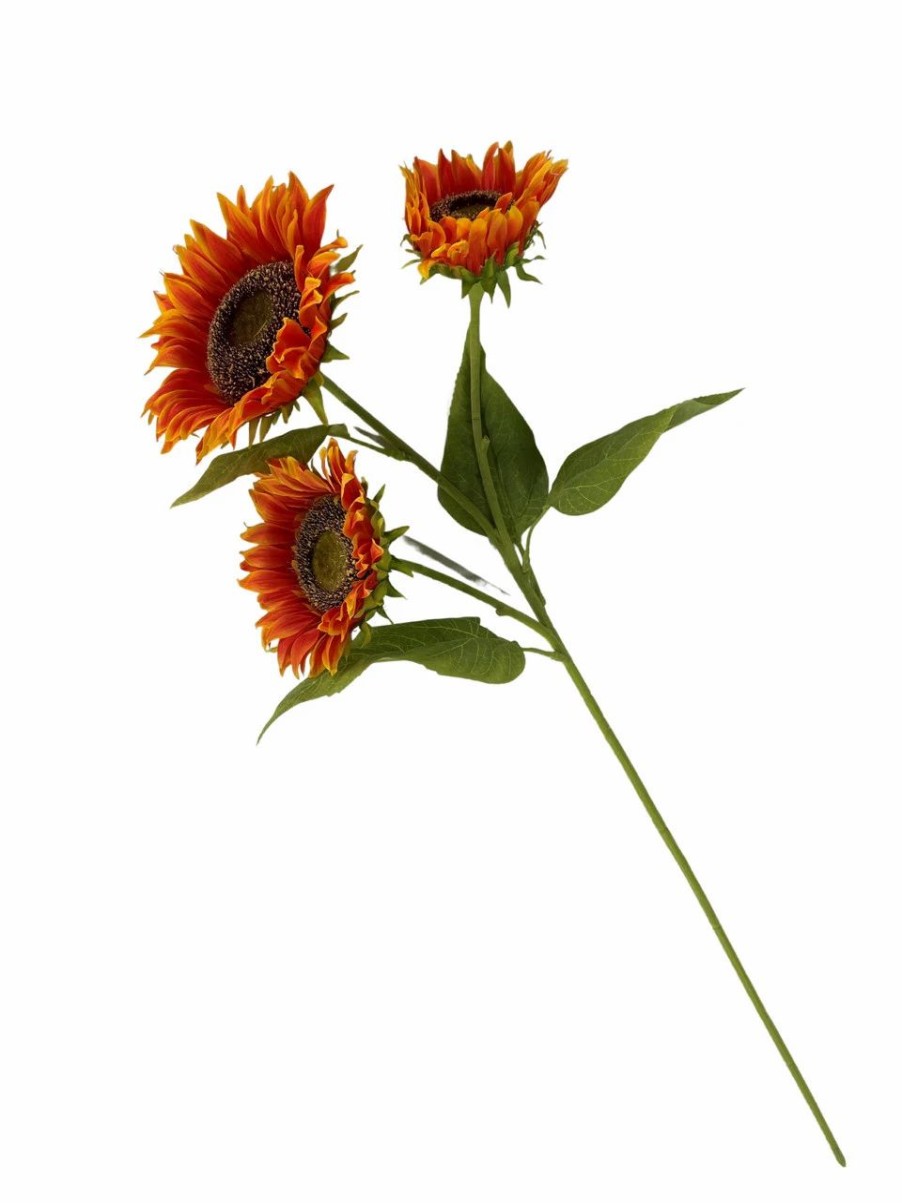 Artificial Florals & Plants * | Sunflower Stem X 3 Orange 36 Set Of 3