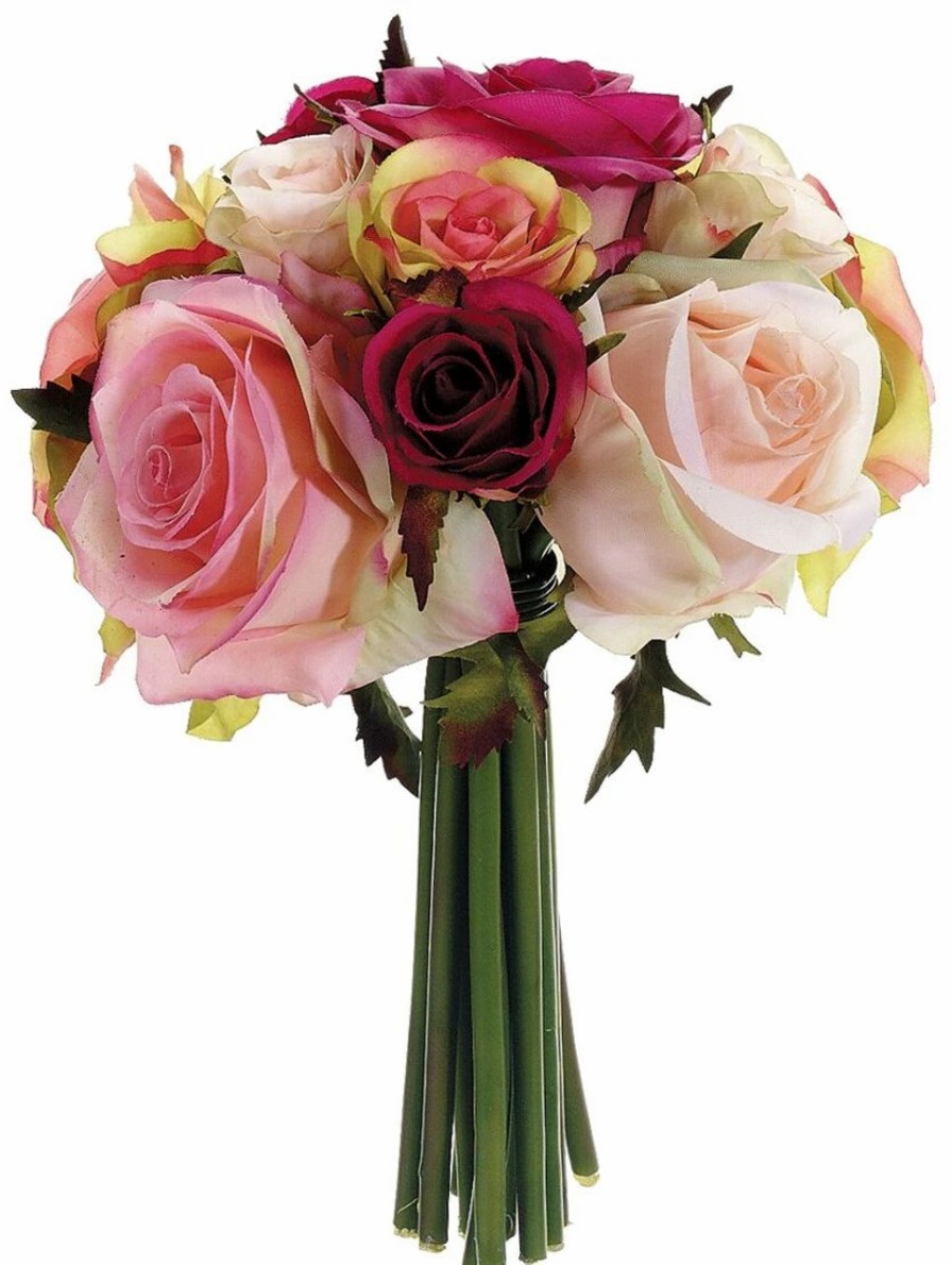 Artificial Florals & Plants * | 9 Confetti Rose Bouquet Fushia Pink Box Of 6