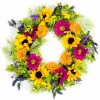 Artificial Florals & Plants * | Purple And Orange Artificial Daisy Wreath On Natural Twig Base 24