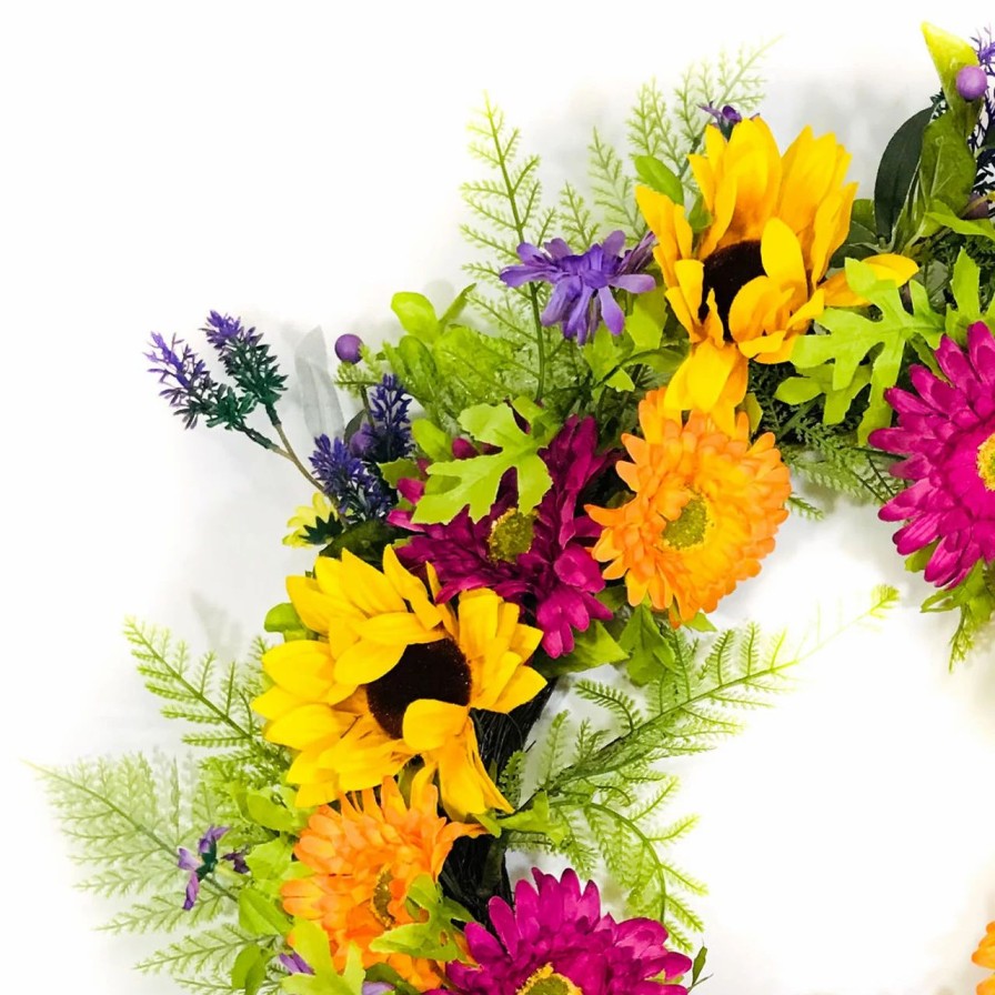 Artificial Florals & Plants * | Purple And Orange Artificial Daisy Wreath On Natural Twig Base 24