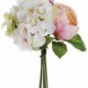 Artificial Florals & Plants * | 11 Hydrangea/Rose/Peony Bouquet Pink Green Box Of 6