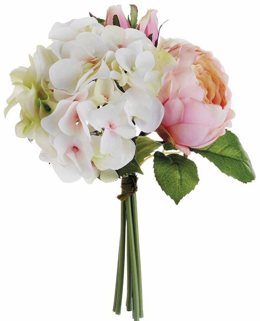 Artificial Florals & Plants * | 11 Hydrangea/Rose/Peony Bouquet Pink Green Box Of 6