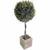 Artificial Florals & Plants * | Topiary Flocked Boxwood Single Ball Topiary In Square Wood Planter 18