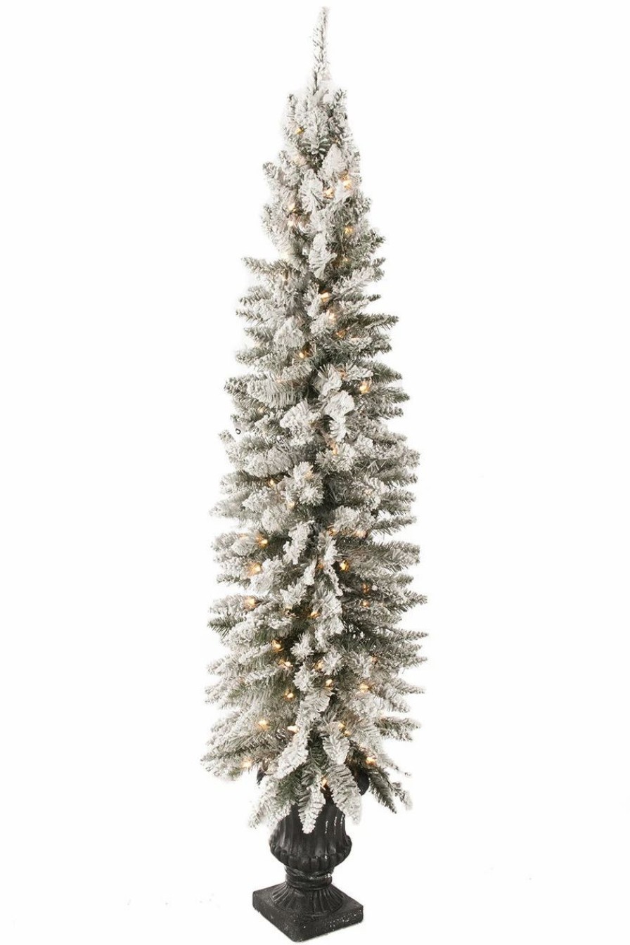 Seasonal * | 6 Flocked Potted Prelit Artificial Christmas Tree