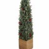 Artificial Florals & Plants * | Topiary Iced Boxwood Cone With Berries In Square Planter 36