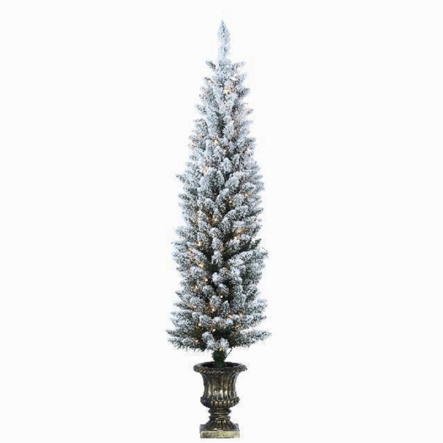 Seasonal * | 4.5 Flocked Potted Prelit Artificial Tree