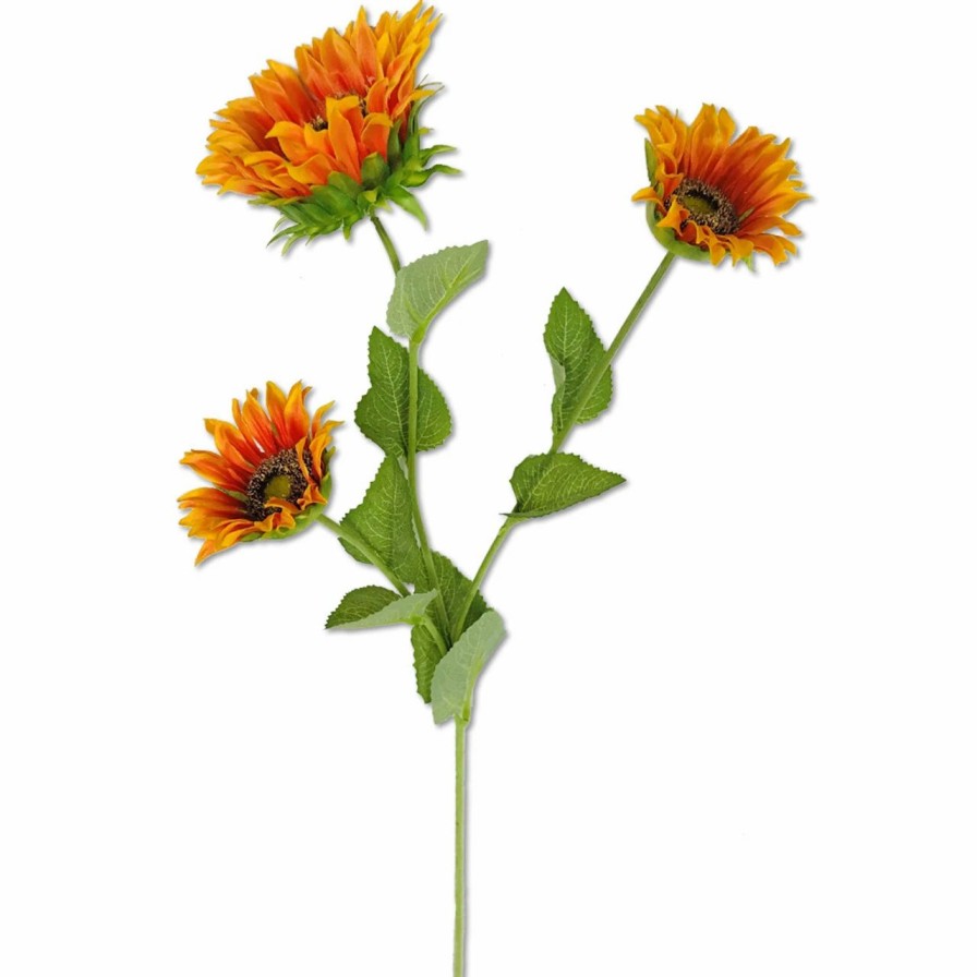 Artificial Florals & Plants * | Sunflower Stem X 3 Orange 26.5 Set Of 6