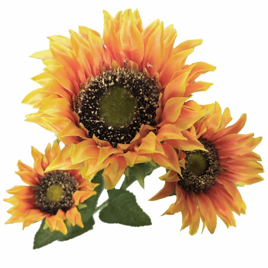 Artificial Florals & Plants * | Sunflower Stem X 3 Orange 26.5 Set Of 6