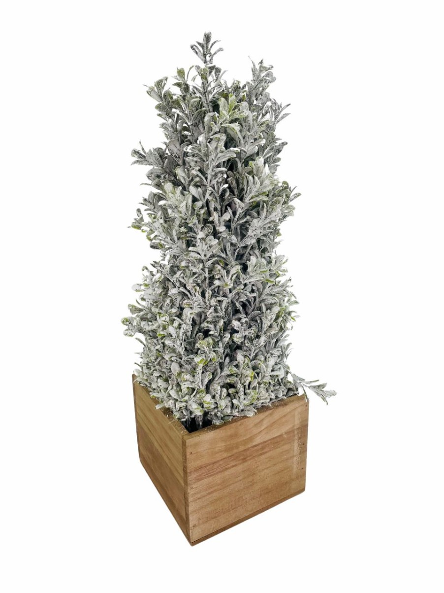 Artificial Florals & Plants * | Topiary Snowy Boxwood Cone In Square Planter 16