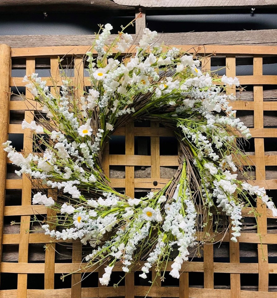 Artificial Florals & Plants * | White Artificial Lavender Wreath On Natural Twig Base 24