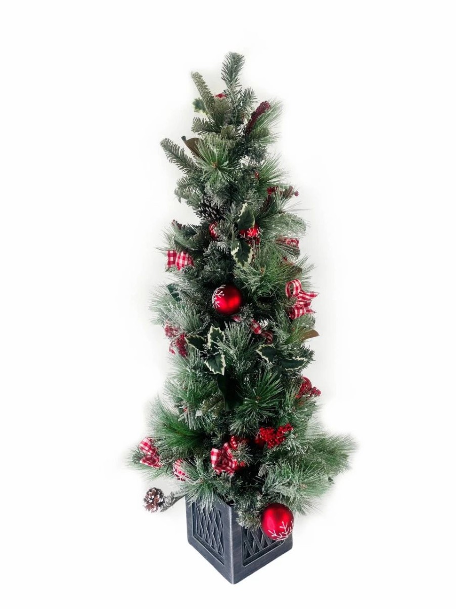 Seasonal * | Tabletop Christmas Tree Snowy Mixed Evergreen With Ornaments, Berries, And Bows Unlit 48