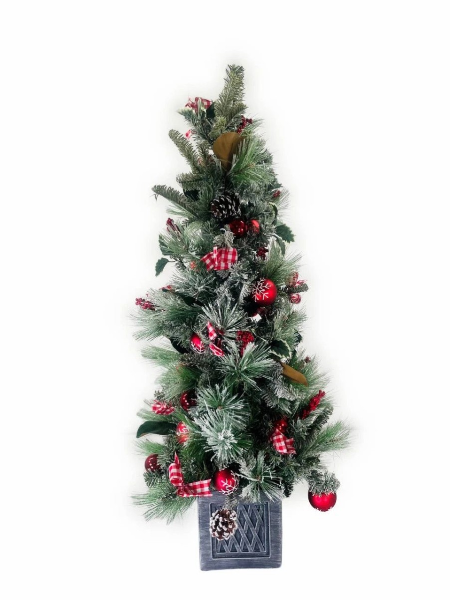 Seasonal * | Tabletop Christmas Tree Snowy Mixed Evergreen With Ornaments, Berries, And Bows Unlit 48