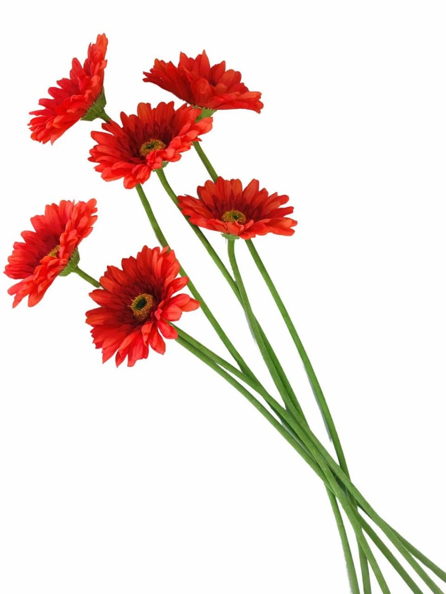 Artificial Florals & Plants * | Gerbera Daisy Real Touch Orange 24 Set Of 6 Artificial Stems