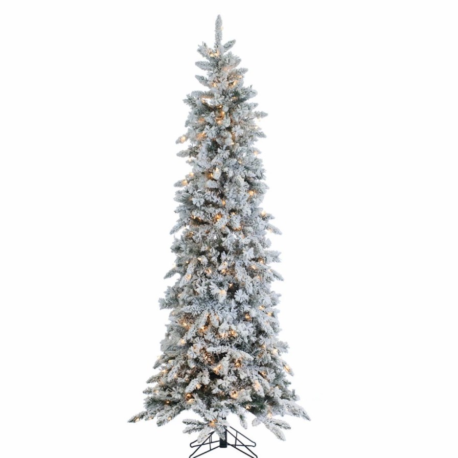 Seasonal * | 7.5 Prelit Narrow Flocked Pencil Pine Artificial Christmas Tree