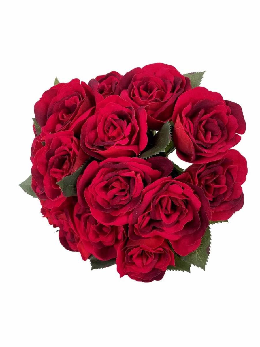 Artificial Florals & Plants * | Velvet Rose Bouquet Red X15