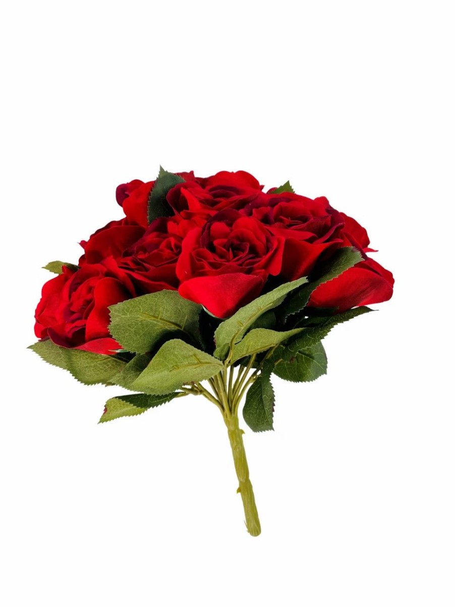 Artificial Florals & Plants * | Velvet Rose Bouquet Red X15