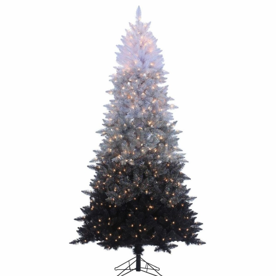 Seasonal * | 7.5 Vintage Black Prelit Ombre Spruce Artificial Christmas Tree