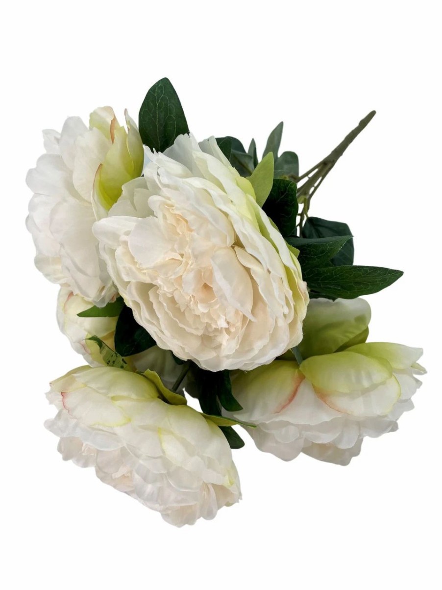 Artificial Florals & Plants * | Peony Bush X 5 Blooms Cream Artificial Set Of 2