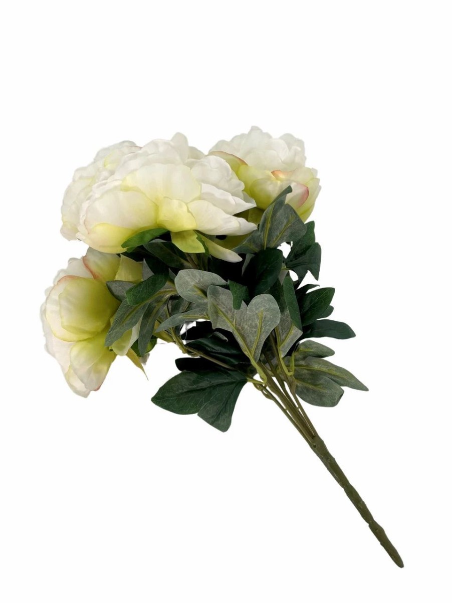 Artificial Florals & Plants * | Peony Bush X 5 Blooms Cream Artificial Set Of 2