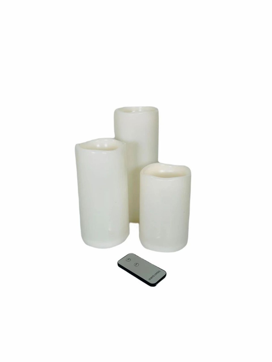 Candles, Melts, Accessories * | Flameless Led Candles With Remote 3 Pc Set Ivory