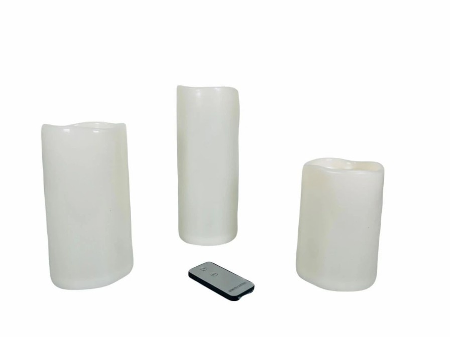 Candles, Melts, Accessories * | Flameless Led Candles With Remote 3 Pc Set Ivory