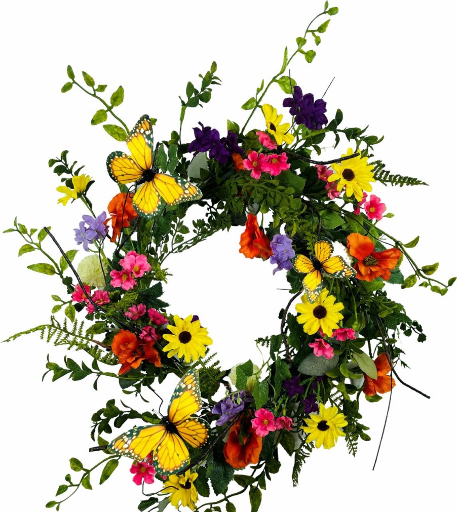 Artificial Florals & Plants * | Summer Garden Monarch Wreath 24