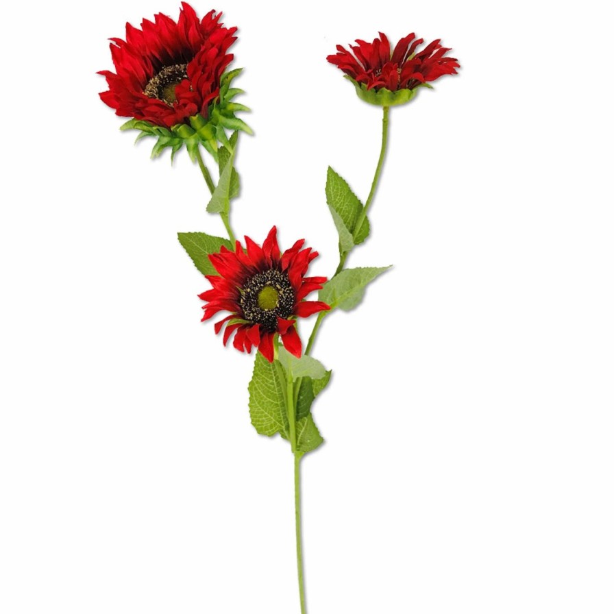 Artificial Florals & Plants * | Sunflower Stem X 3 Red 26.5 Set Of 6