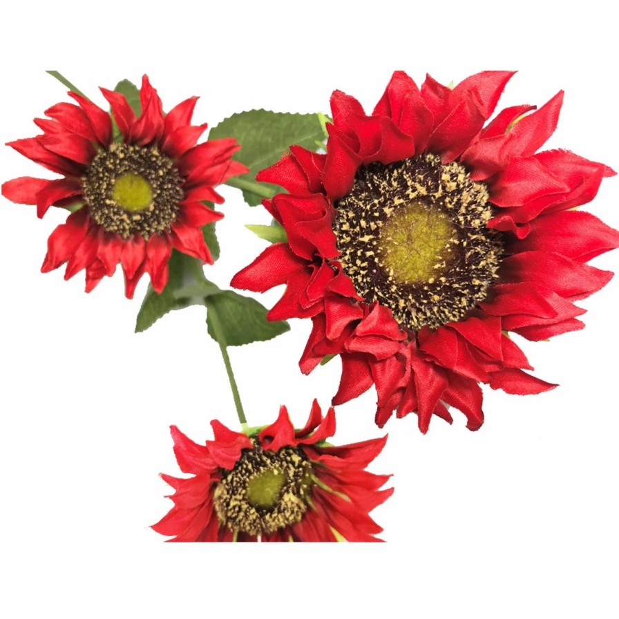 Artificial Florals & Plants * | Sunflower Stem X 3 Red 26.5 Set Of 6