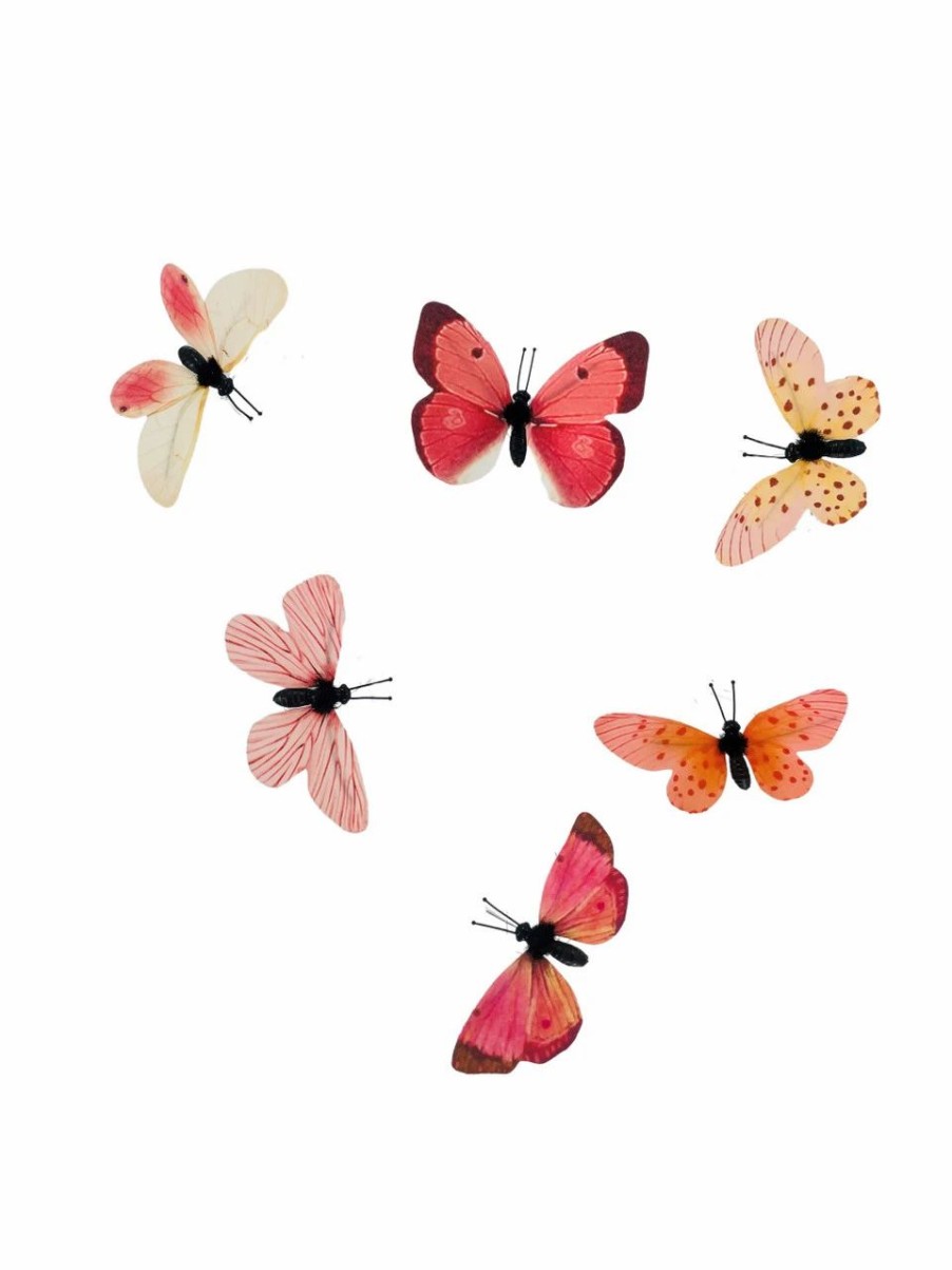 Artificial Florals & Plants * | Fabric Butterfly Coral Set Of 6 Assorted