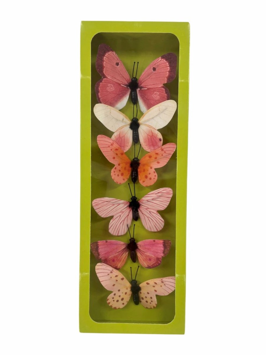 Artificial Florals & Plants * | Fabric Butterfly Coral Set Of 6 Assorted