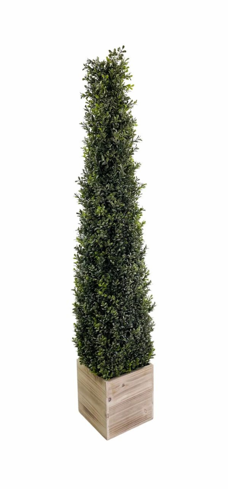 Artificial Florals & Plants * | Topiary Flocked Boxwood Cone In Square Wood Planter 48