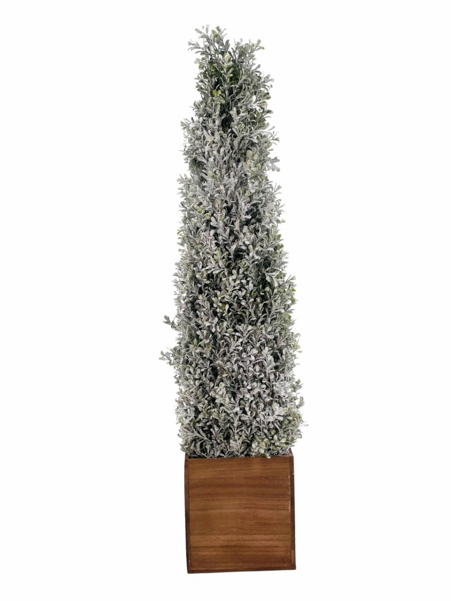 Artificial Florals & Plants * | Topiary Snowy Boxwood Cone In Square Planter 36