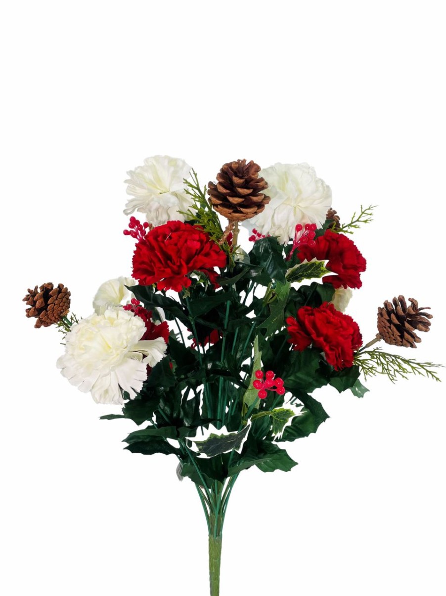 Artificial Florals & Plants * | Floral Bush Carnation Cone Berry Holly X24