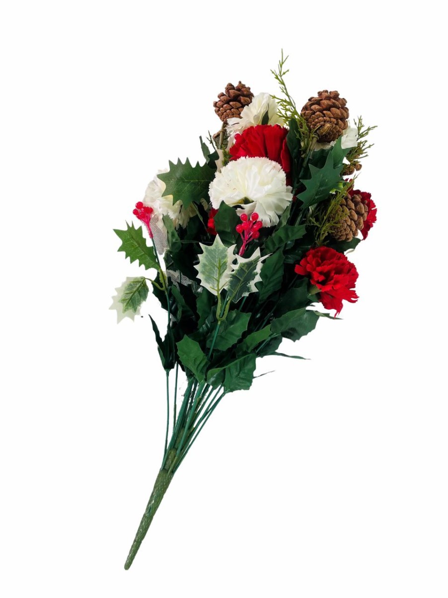 Artificial Florals & Plants * | Floral Bush Carnation Cone Berry Holly X24