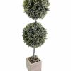 Artificial Florals & Plants * | Topiary Flocked Boxwood Double Ball Topiary In Square Wood Planter 23