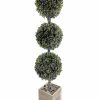 Artificial Florals & Plants * | Topiary Flocked Boxwood Triple Ball Topiary In Square Wood Planter 36