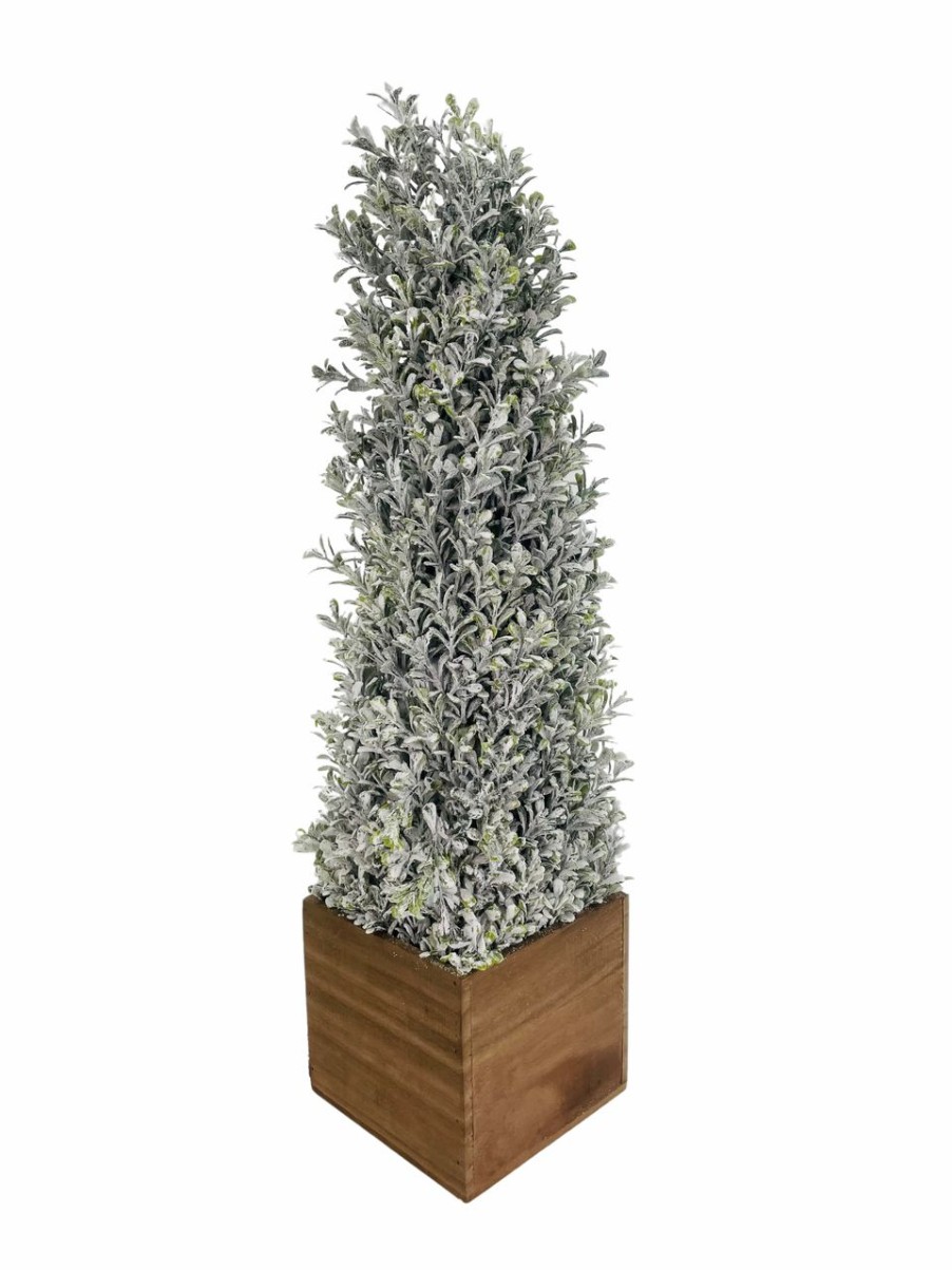 Seasonal * | Topiary Snowy Boxwood Cone In Square Planter 24