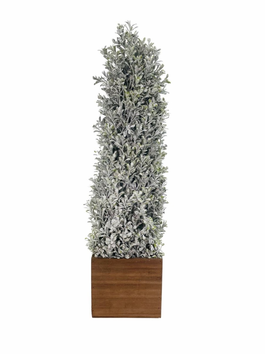 Seasonal * | Topiary Snowy Boxwood Cone In Square Planter 24