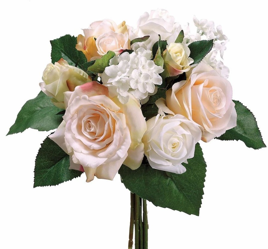 Artificial Florals & Plants * | 11.5 Rose/Hydrangea Bouquet Peach Cream Box Of 6