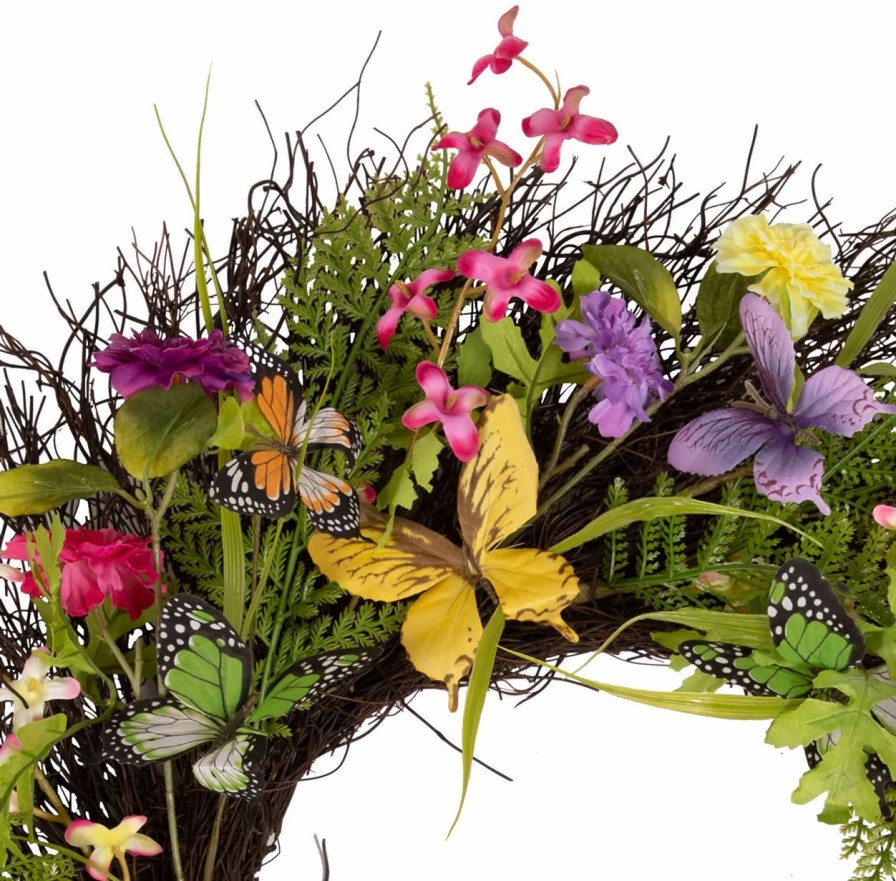 Artificial Florals & Plants * | Arty 24 Butterfly Flower Wreath On Natural Twig Base