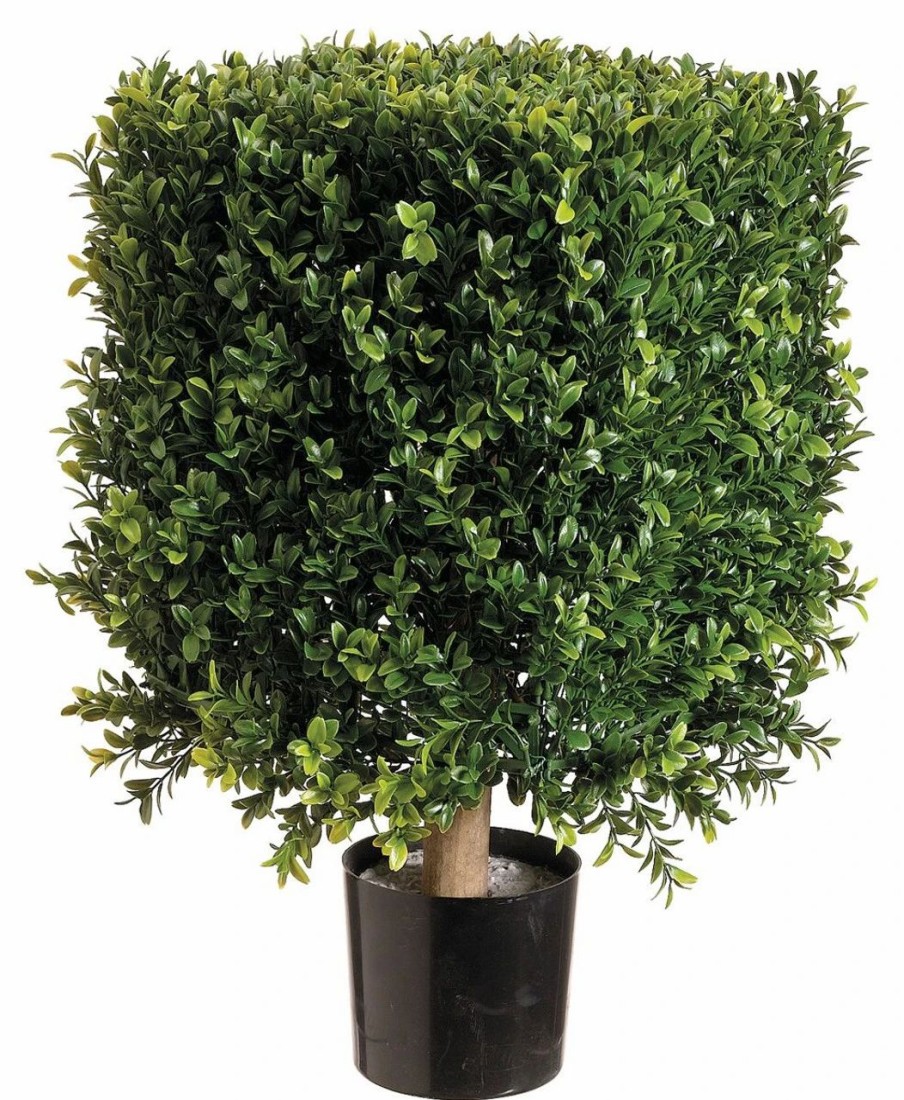 Artificial Florals & Plants * | 21 Square Boxwood Topiary In Plastic Two Tone Green Pair