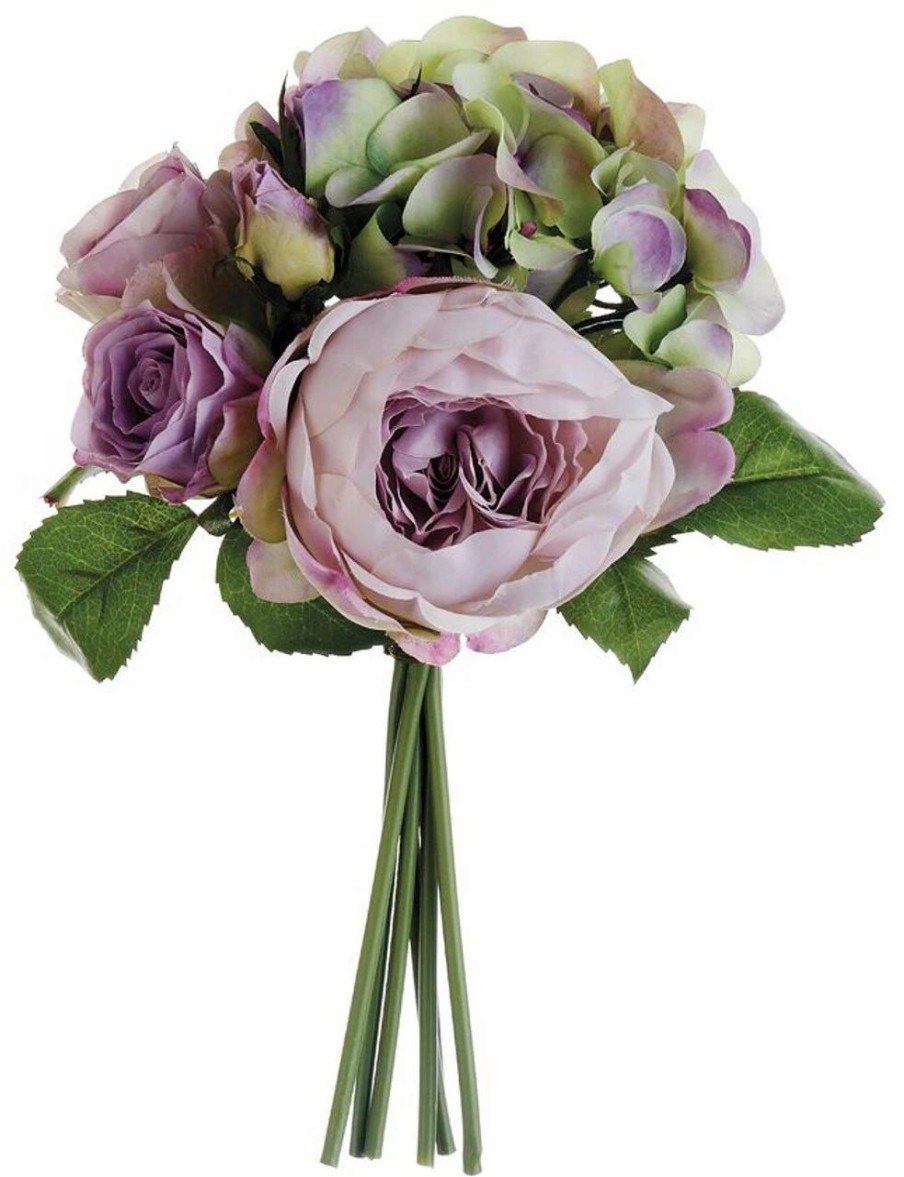 Artificial Florals & Plants * | 11 Hydrangea/Rose/Peony Bouquet Lavender Green Box Of 6