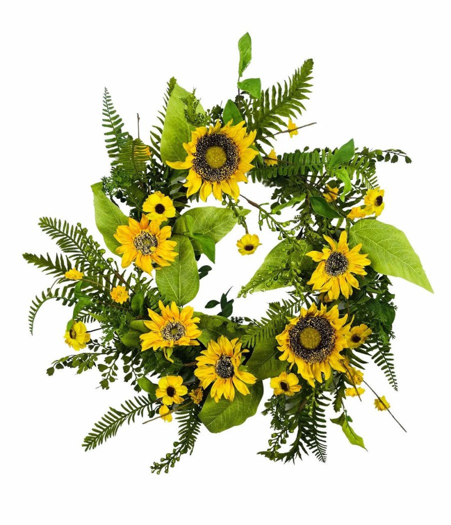 Artificial Florals & Plants * | Mixed Sunflower Artificial Wreath 24