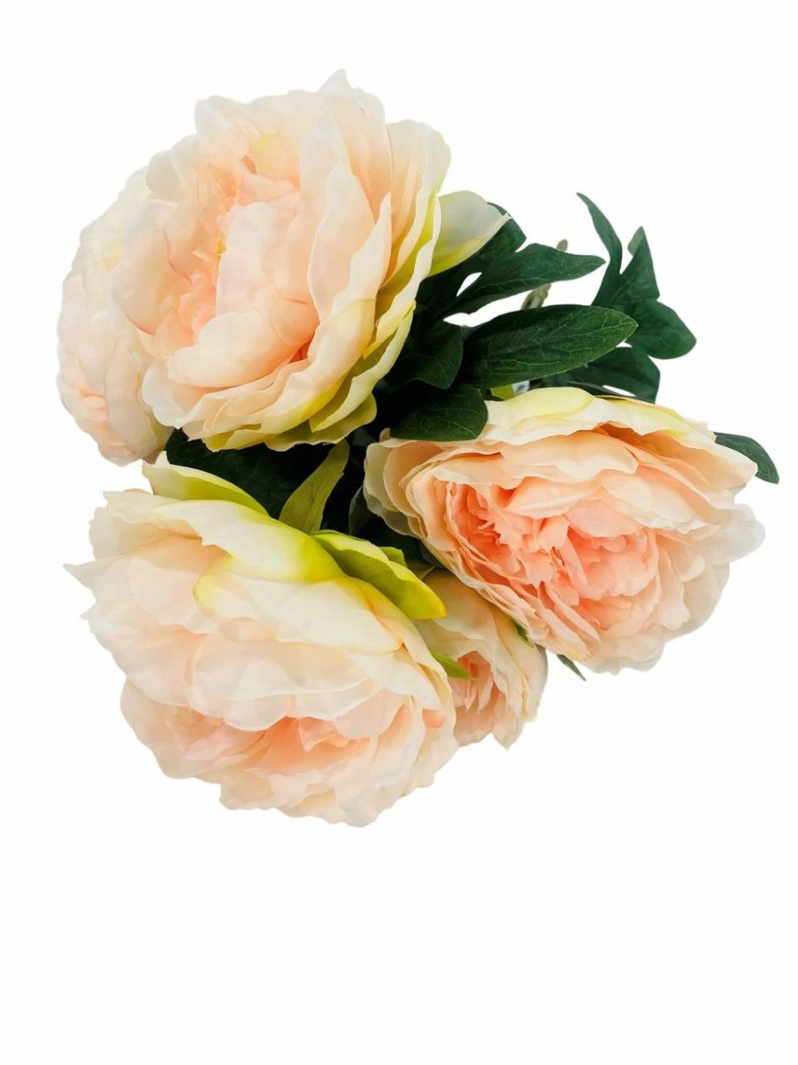 Artificial Florals & Plants * | Peony Bush X 5 Blooms Peach Artificial Set Of 2