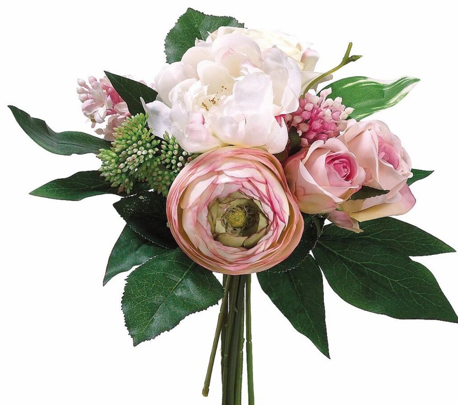 Artificial Florals & Plants * | 11 Peony/Rose/Lilac Bouquet Pink Cream Box Of 6